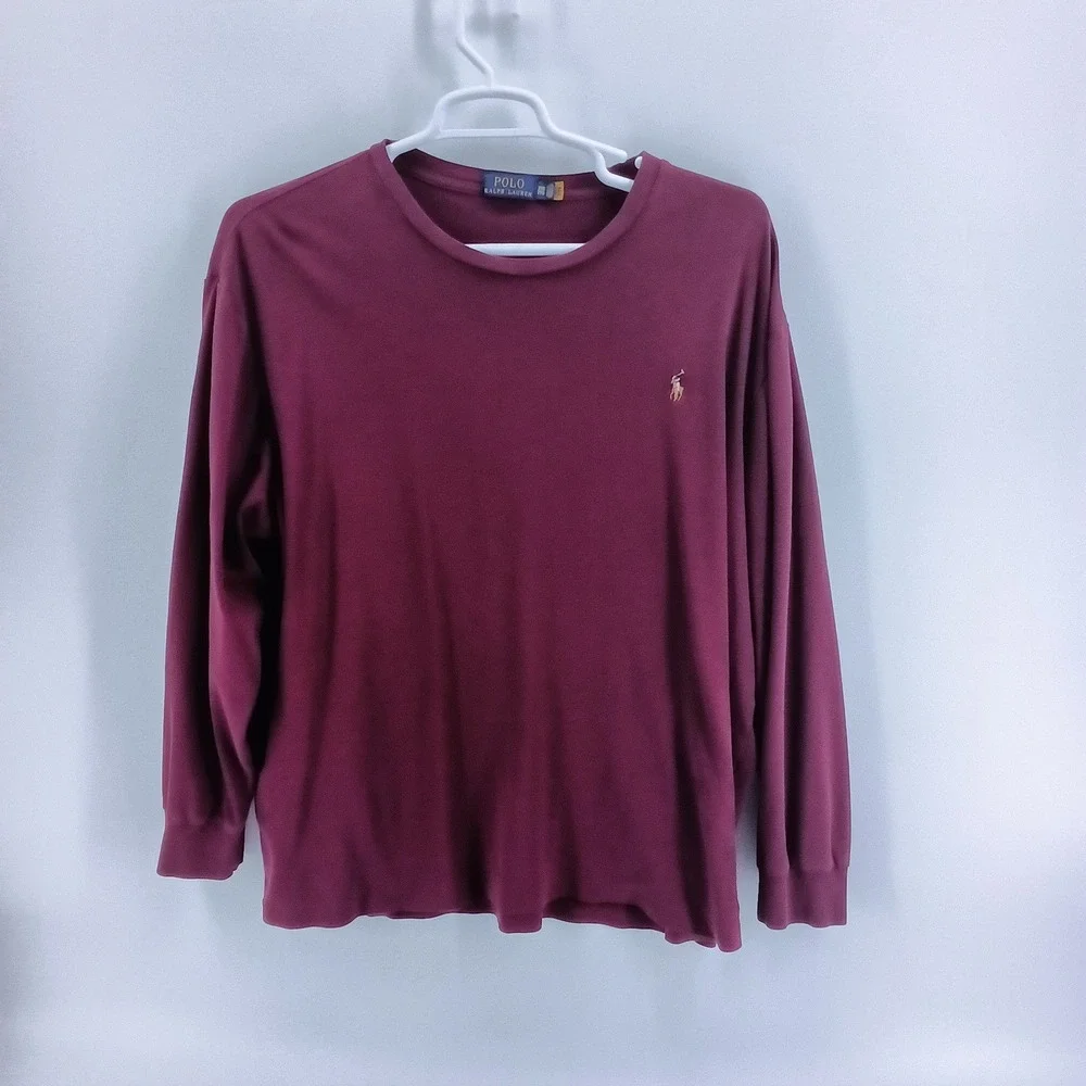 POLO RALPH LAUREN Long Sleeve T-Shirt Mens 2XB Burgundy Big & Tall Pony Logo